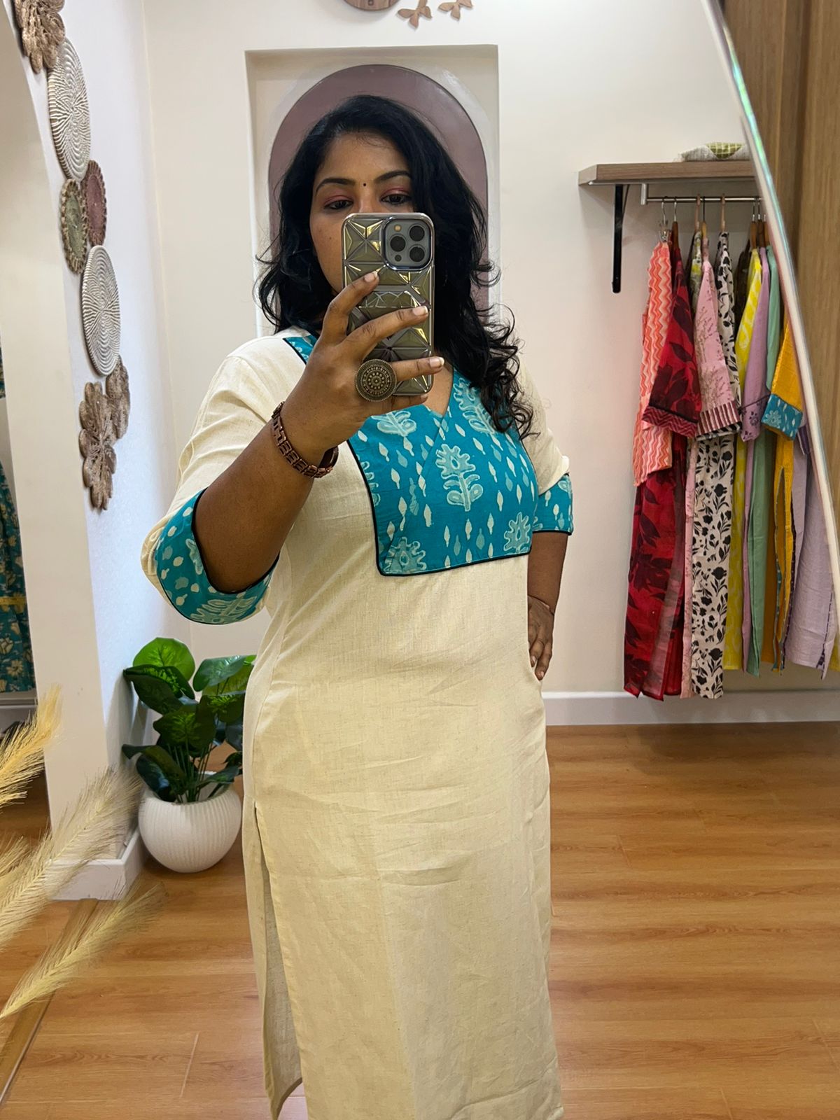 Yoke Design Turquoise Blue kurti