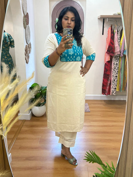 Yoke Design Turquoise Blue kurti