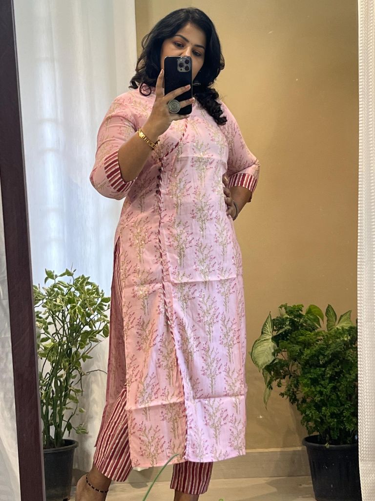 Pink Angrakha Kurti Set