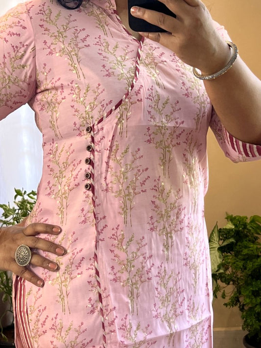 Pink Angrakha Kurti Set