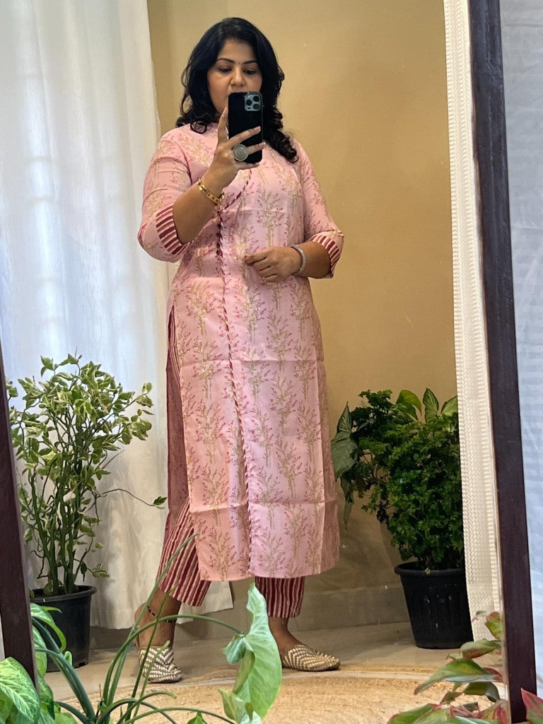 Pink Angrakha Kurti Set
