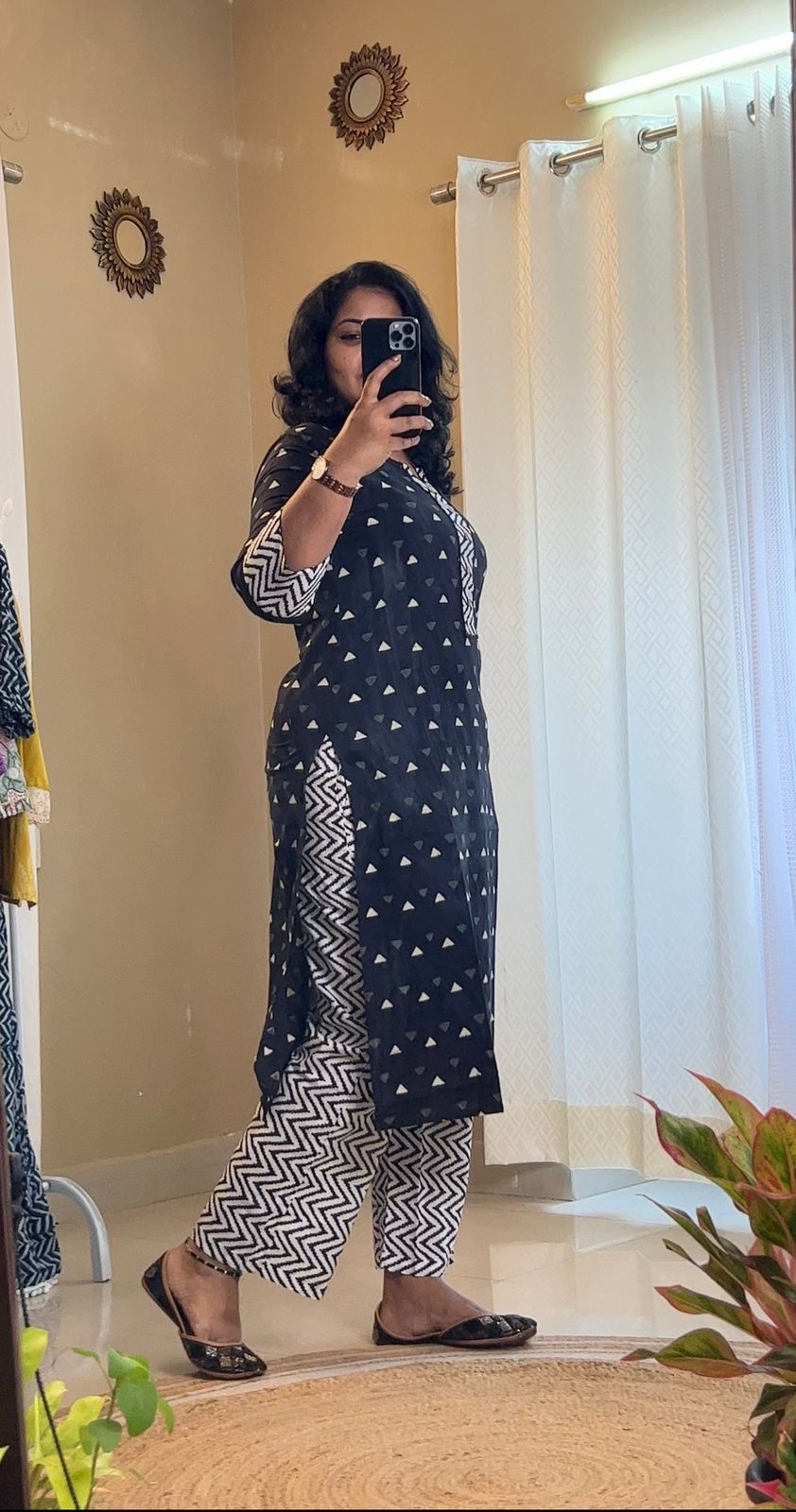 Black and  White Office Wear Kurti Set