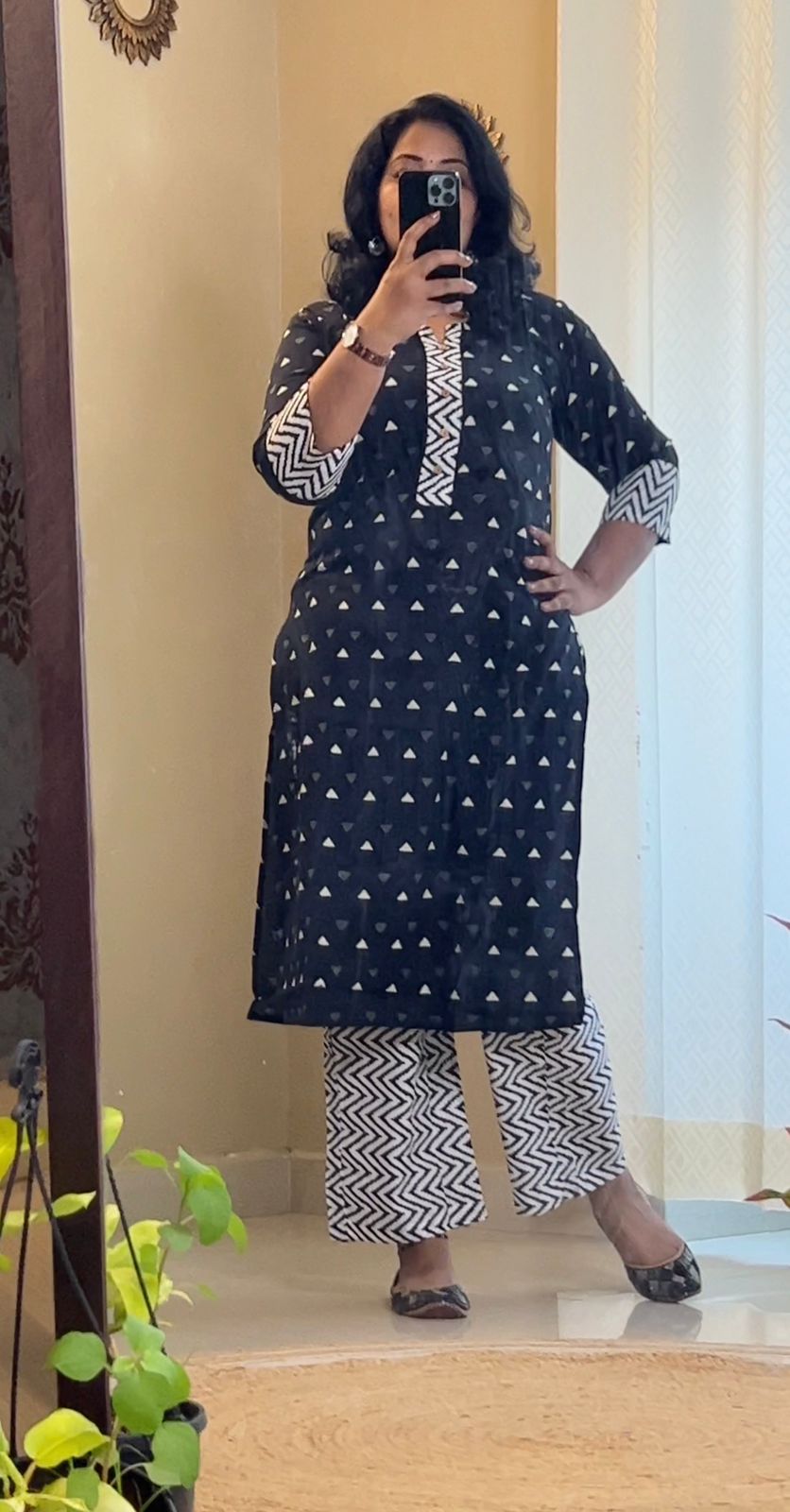Black and  White Office Wear Kurti Set