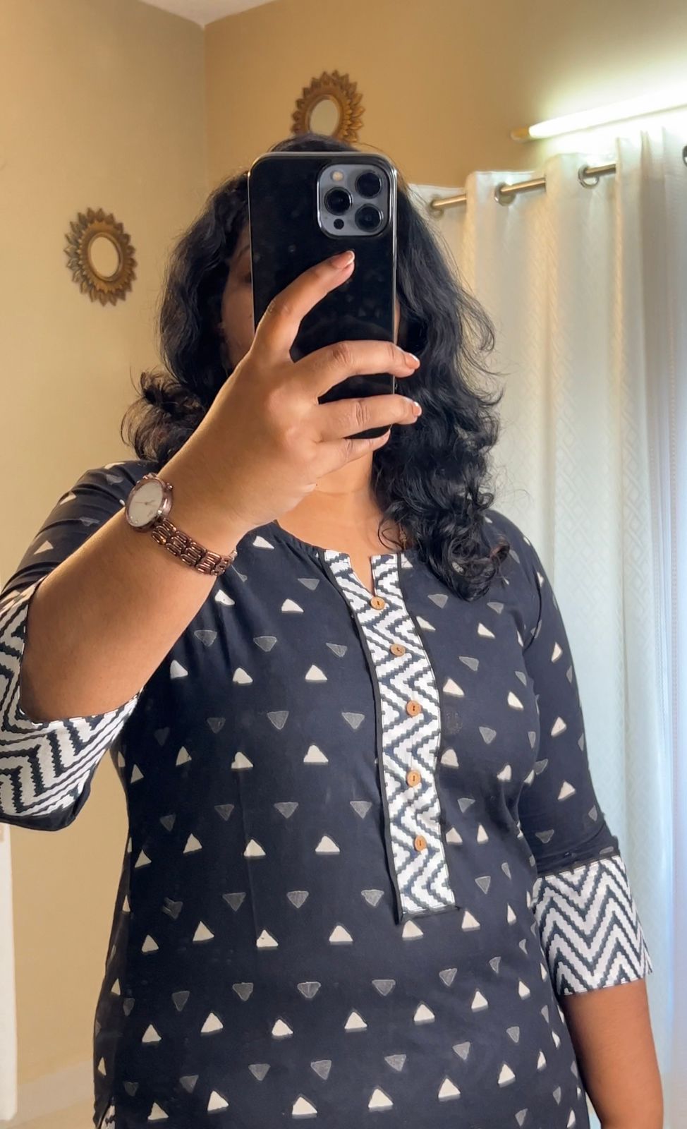Black and  White Office Wear Kurti Set