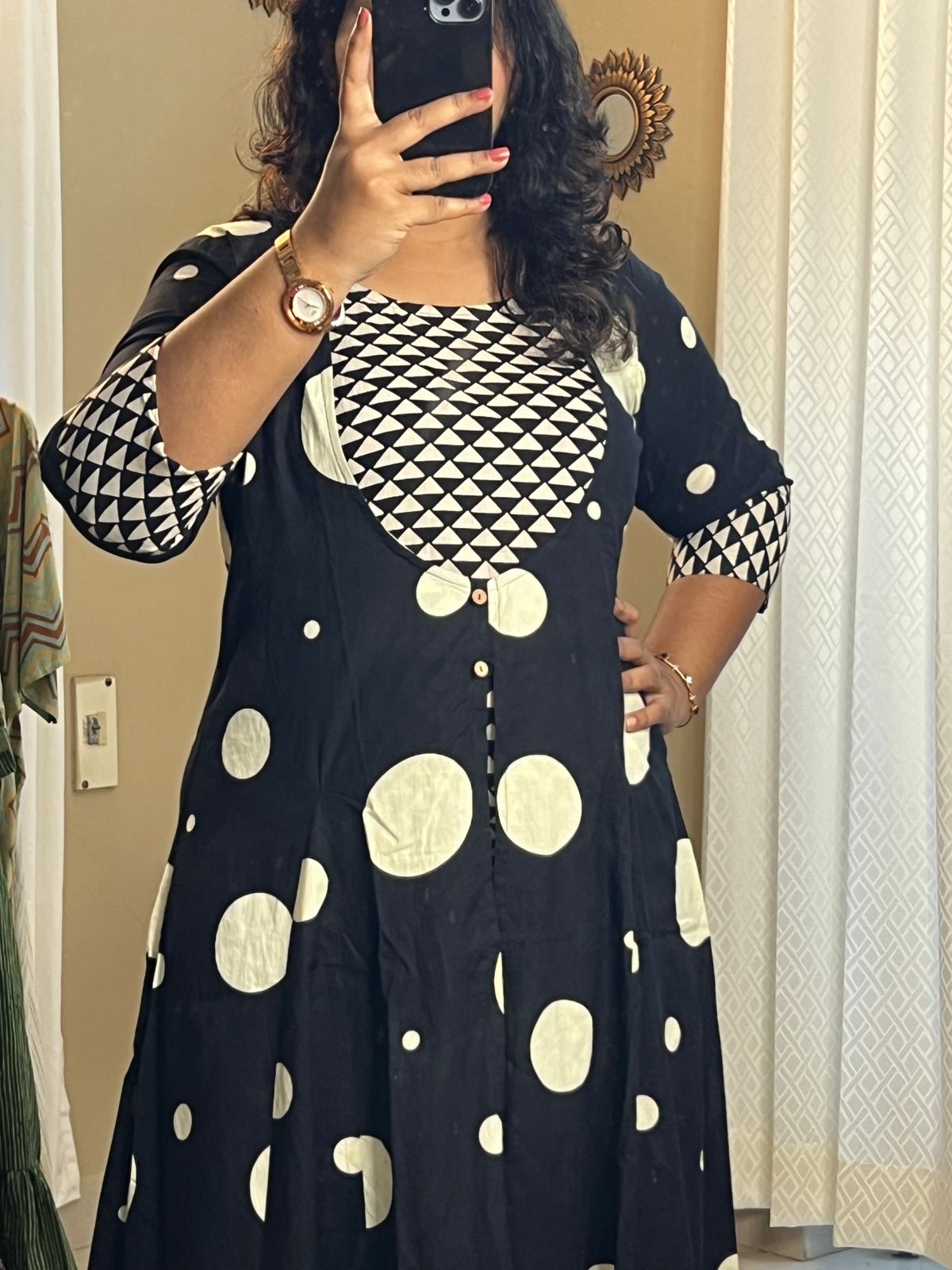 Overcoat Style Dress - Black Dot