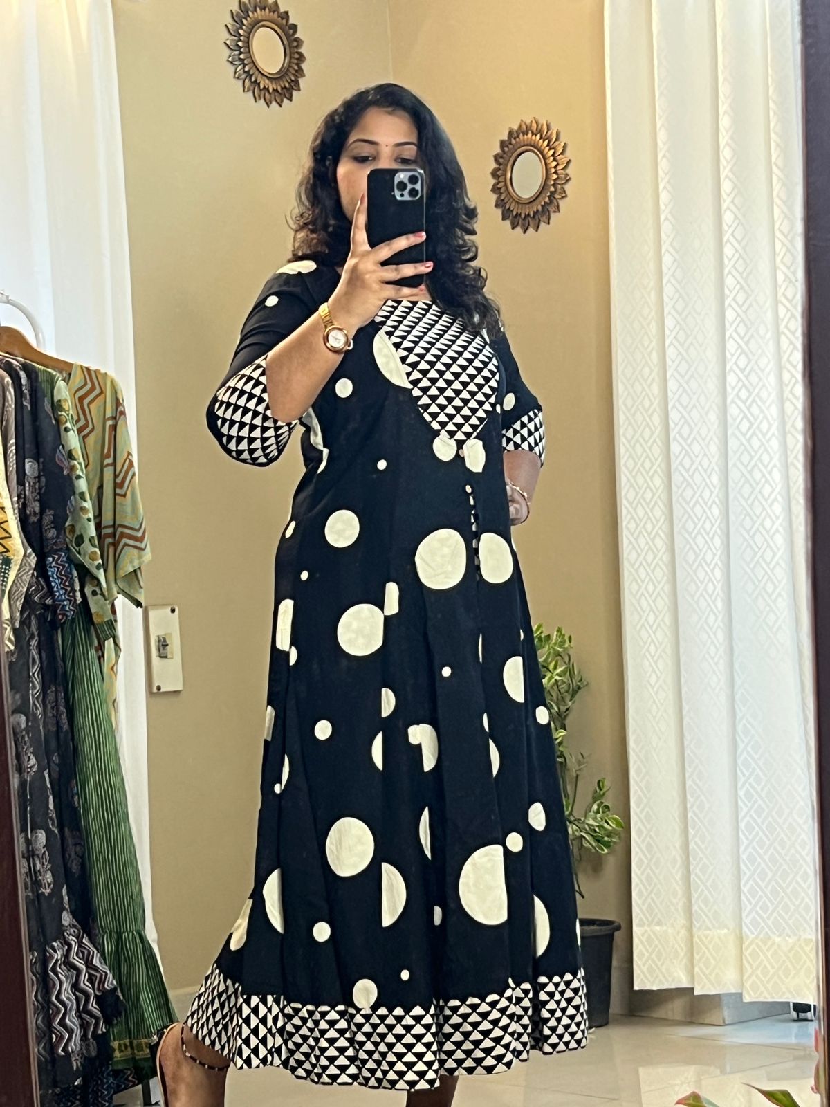 Overcoat Style Dress - Black Dot