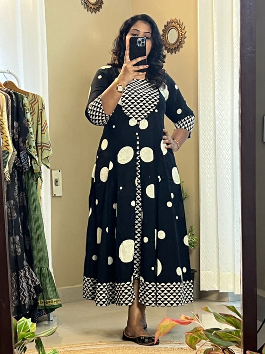 Overcoat Style Dress - Black Dot