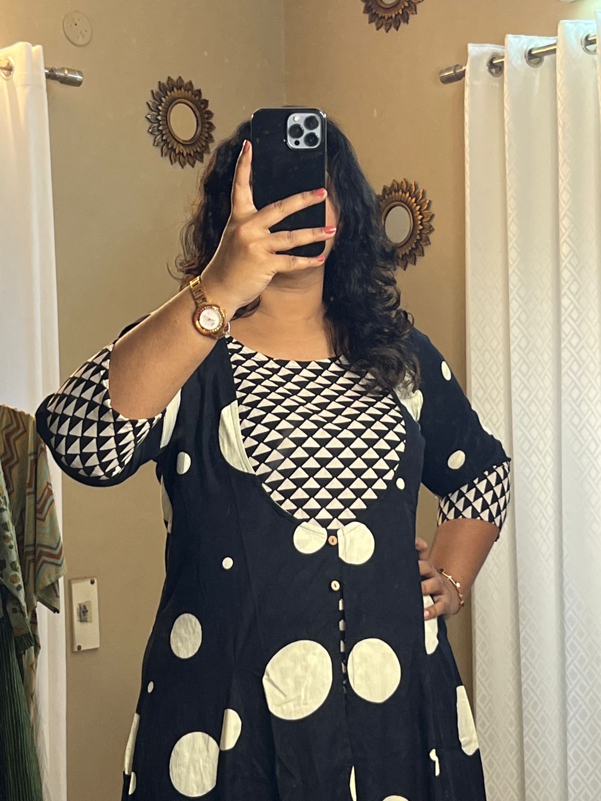 Overcoat Style Dress - Black Dot