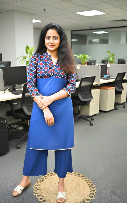 Modal Silk Kurta Set Blue