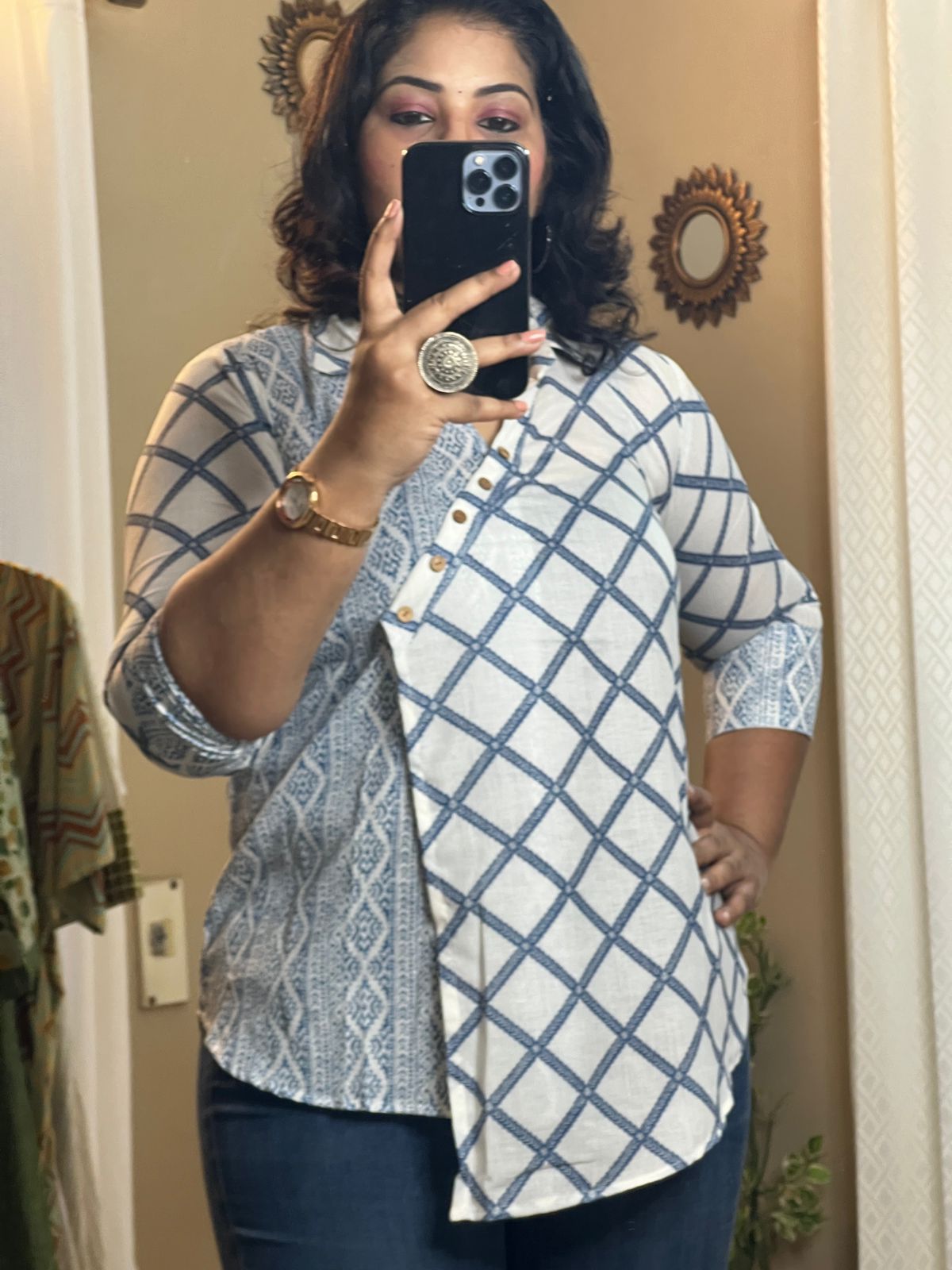 Blue Muslin Tunic Top