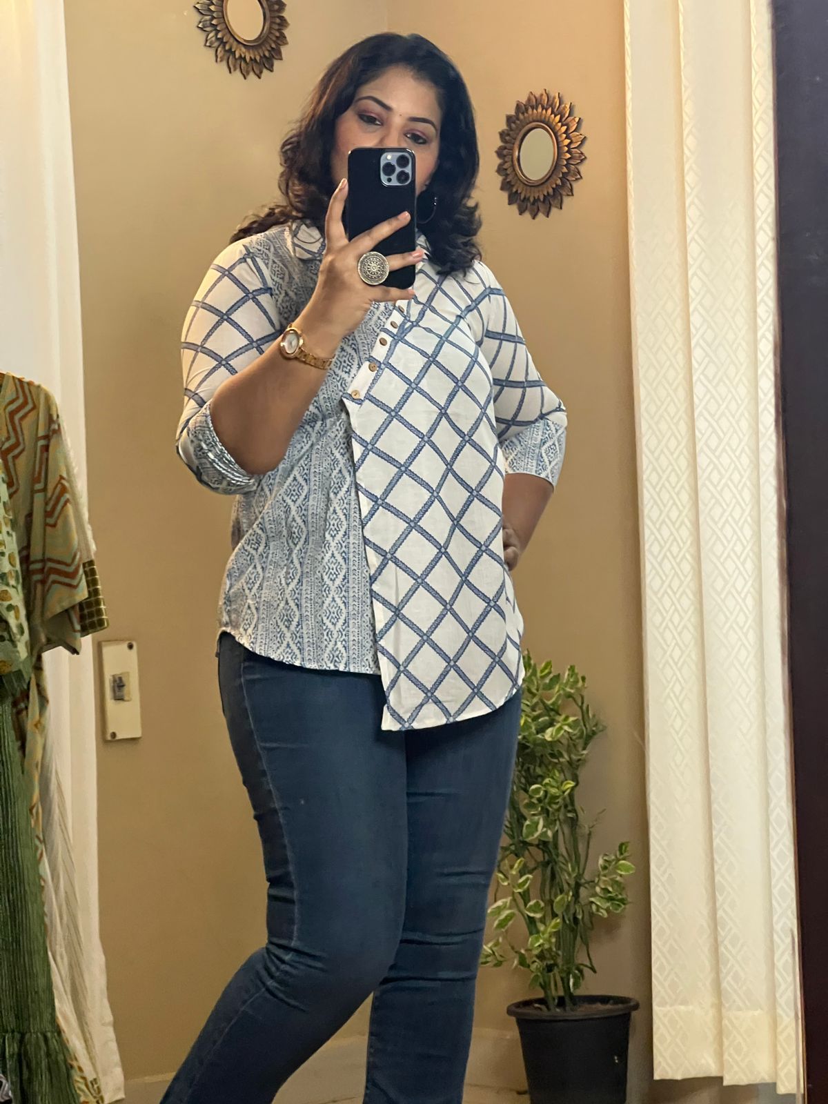 Blue Muslin Tunic Top