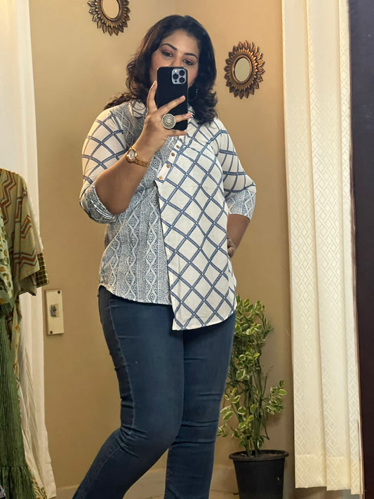 Blue Muslin Tunic Top