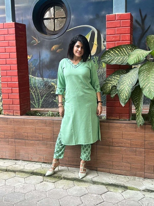 Green Viscose Kurti Set