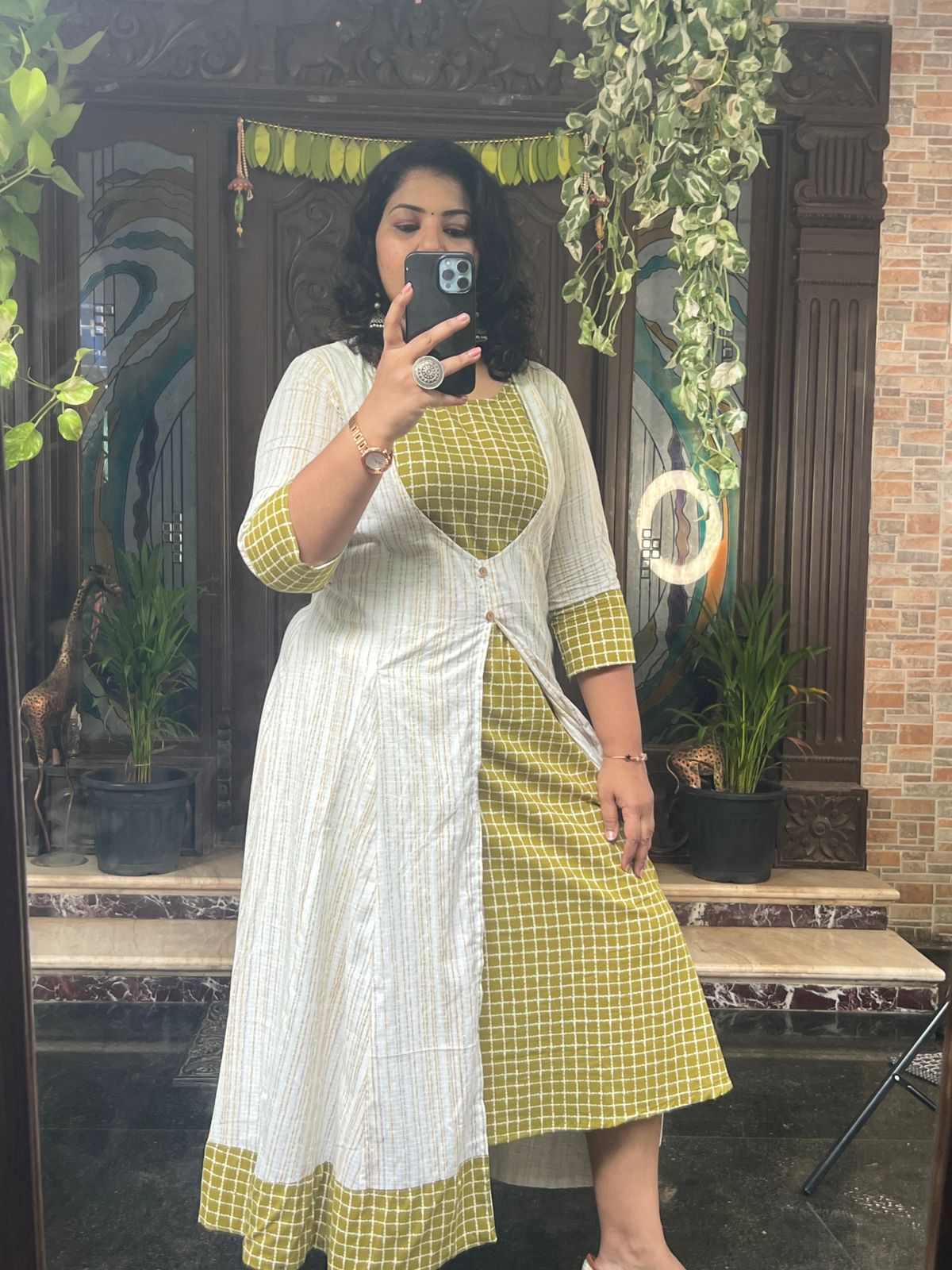 Overcoat Style Dress - Ivory Green