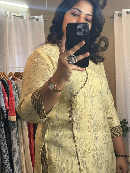 Angrakha Kurta Set Yellow