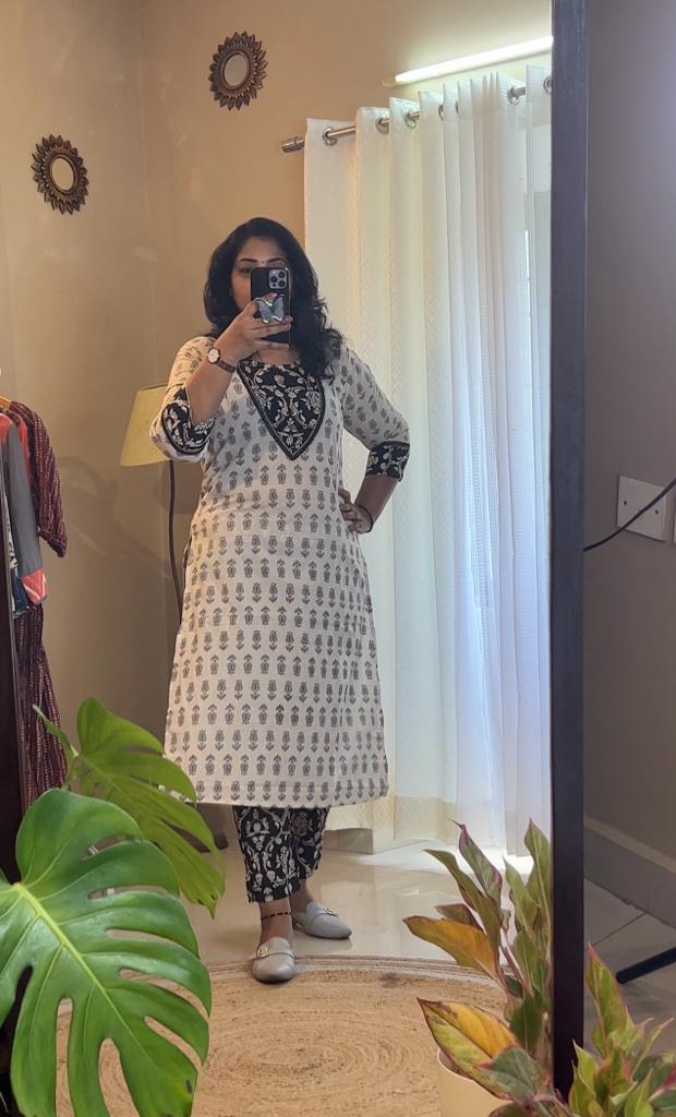 Office Wear Kurti Set - Black and  White