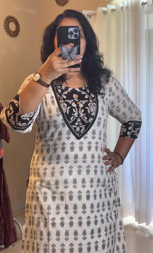 Office Wear Kurti Set - Black and  White