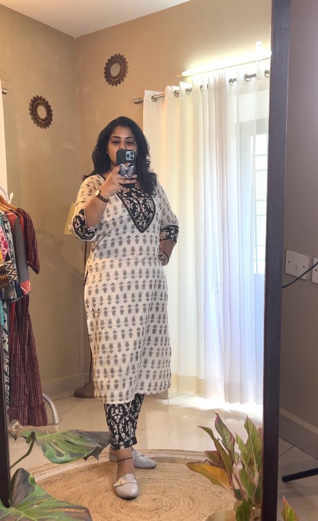 Office Wear Kurti Set - Black and  White