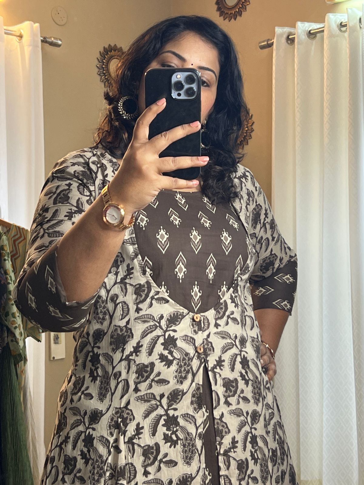 Overcoat Style Dress - Floral Brown