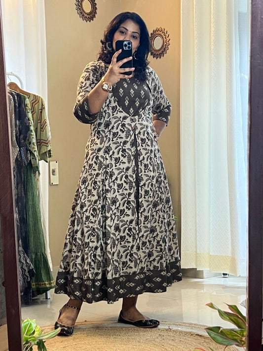 Overcoat Style Dress - Floral Brown