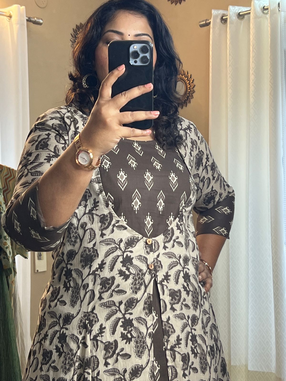 Overcoat Style Dress - Floral Brown