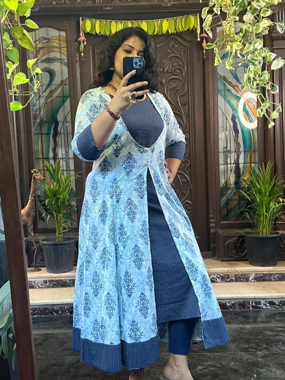 Overcoat Style Dress - Blue-Kantha