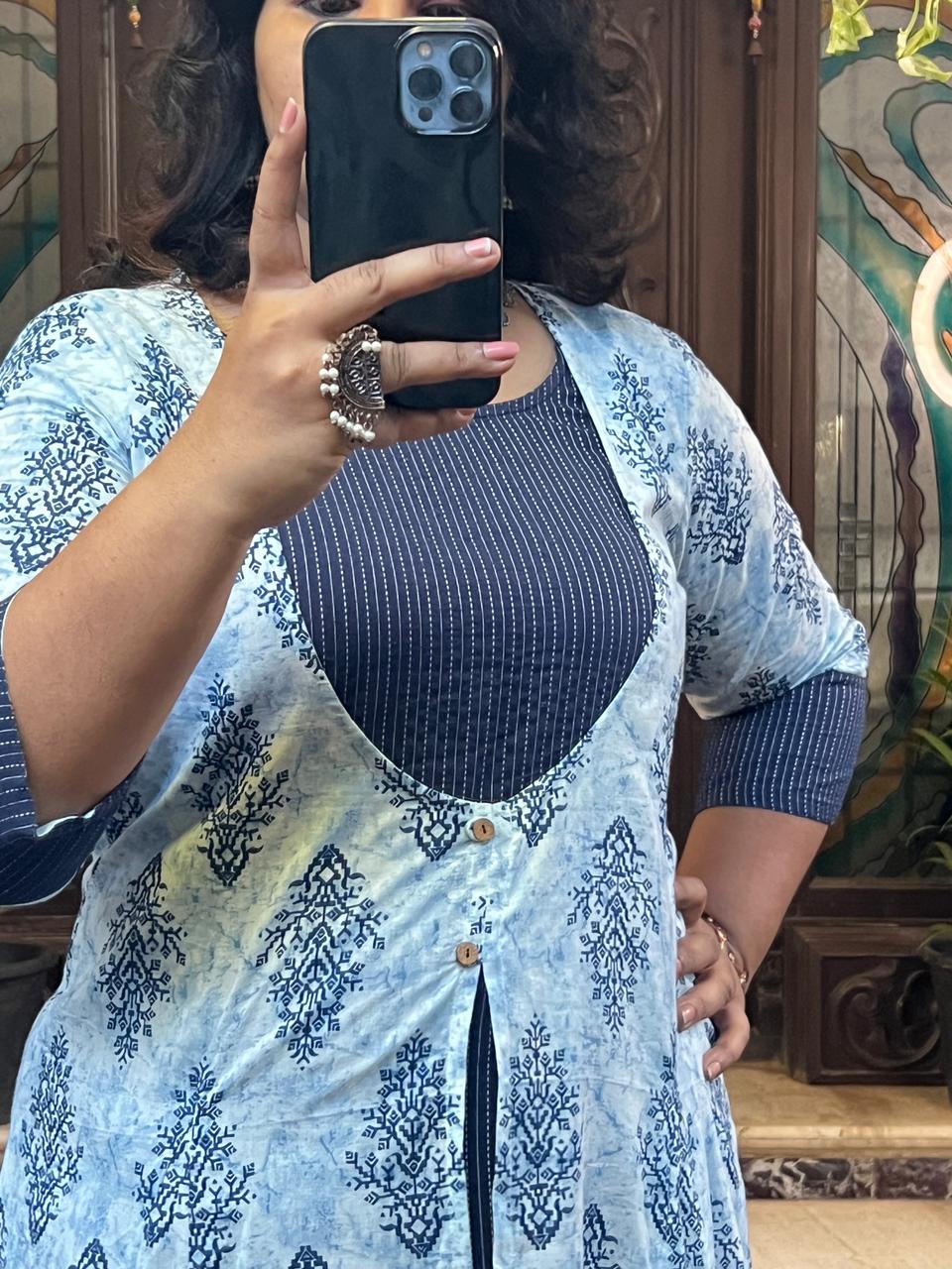 Overcoat Style Dress - Blue-Kantha