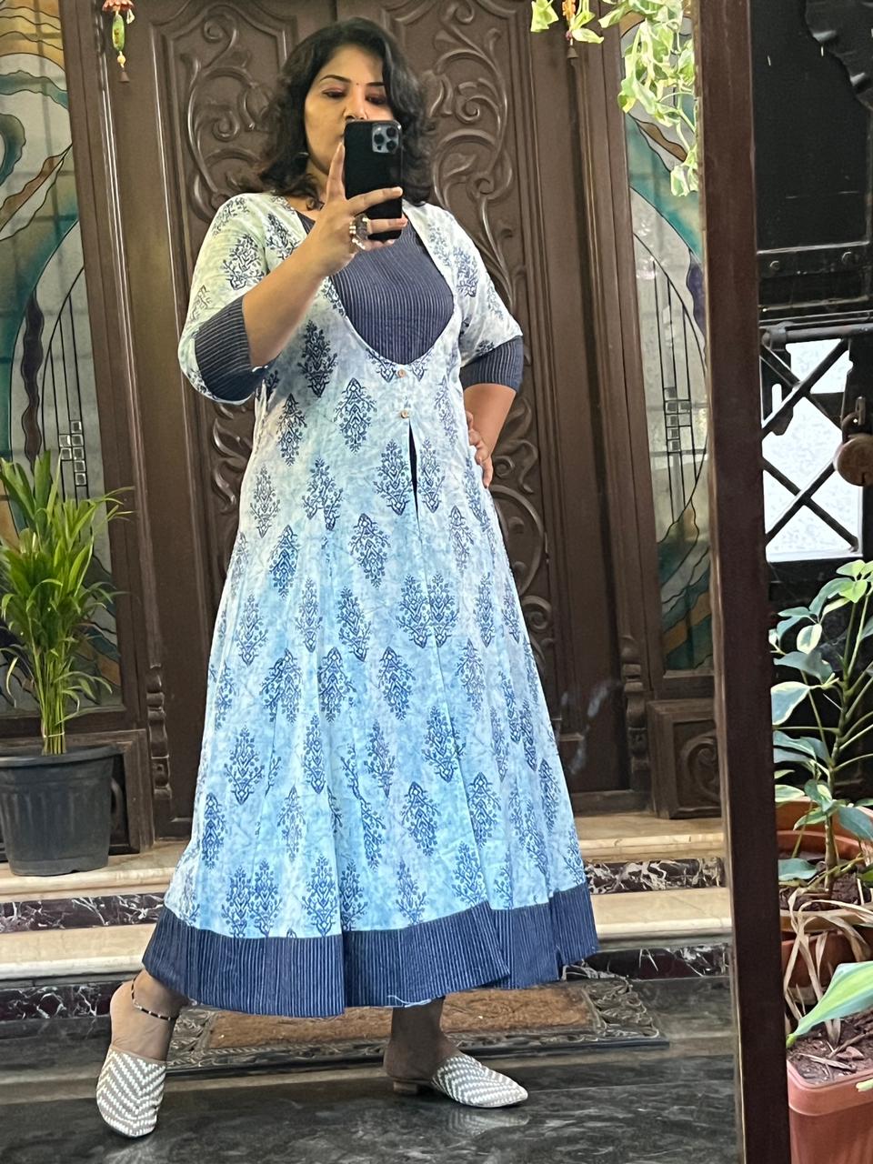 Overcoat Style Dress - Blue-Kantha