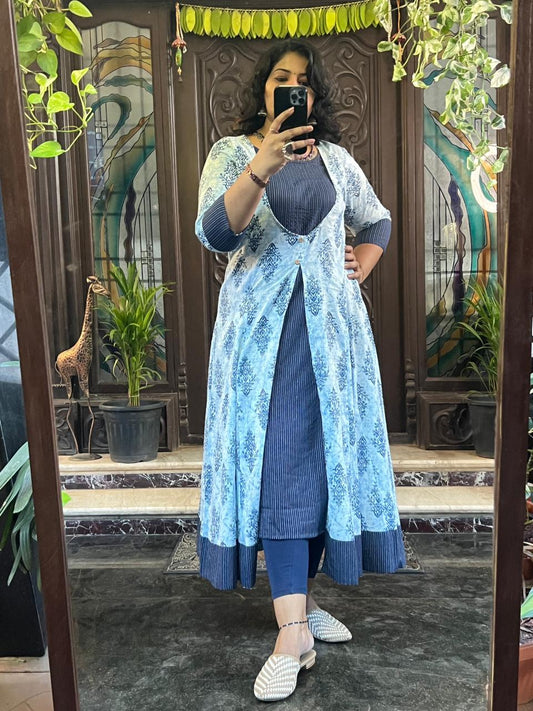 Overcoat Style Dress - Blue-Kantha