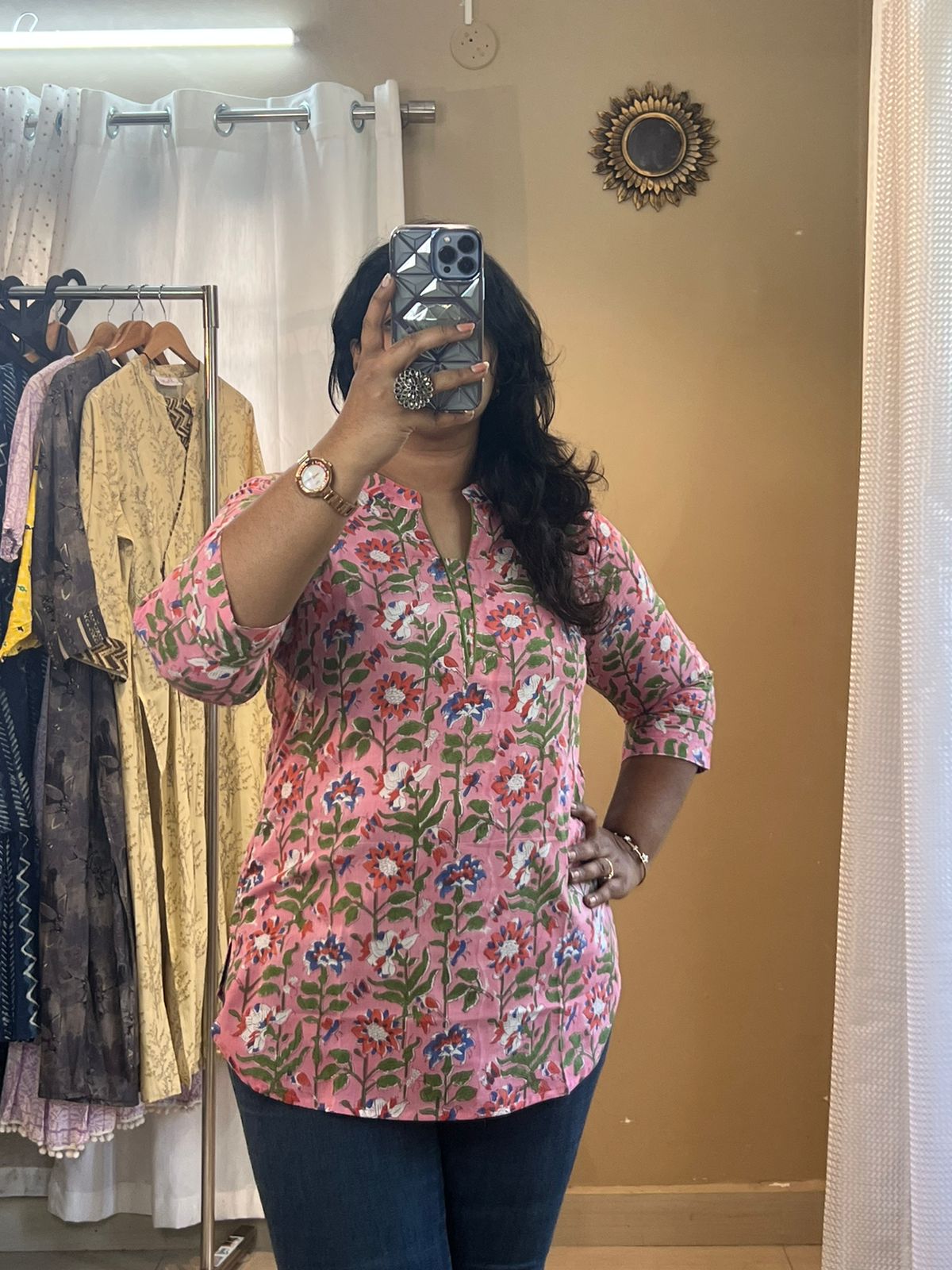 Pink Handblock Short Kurti