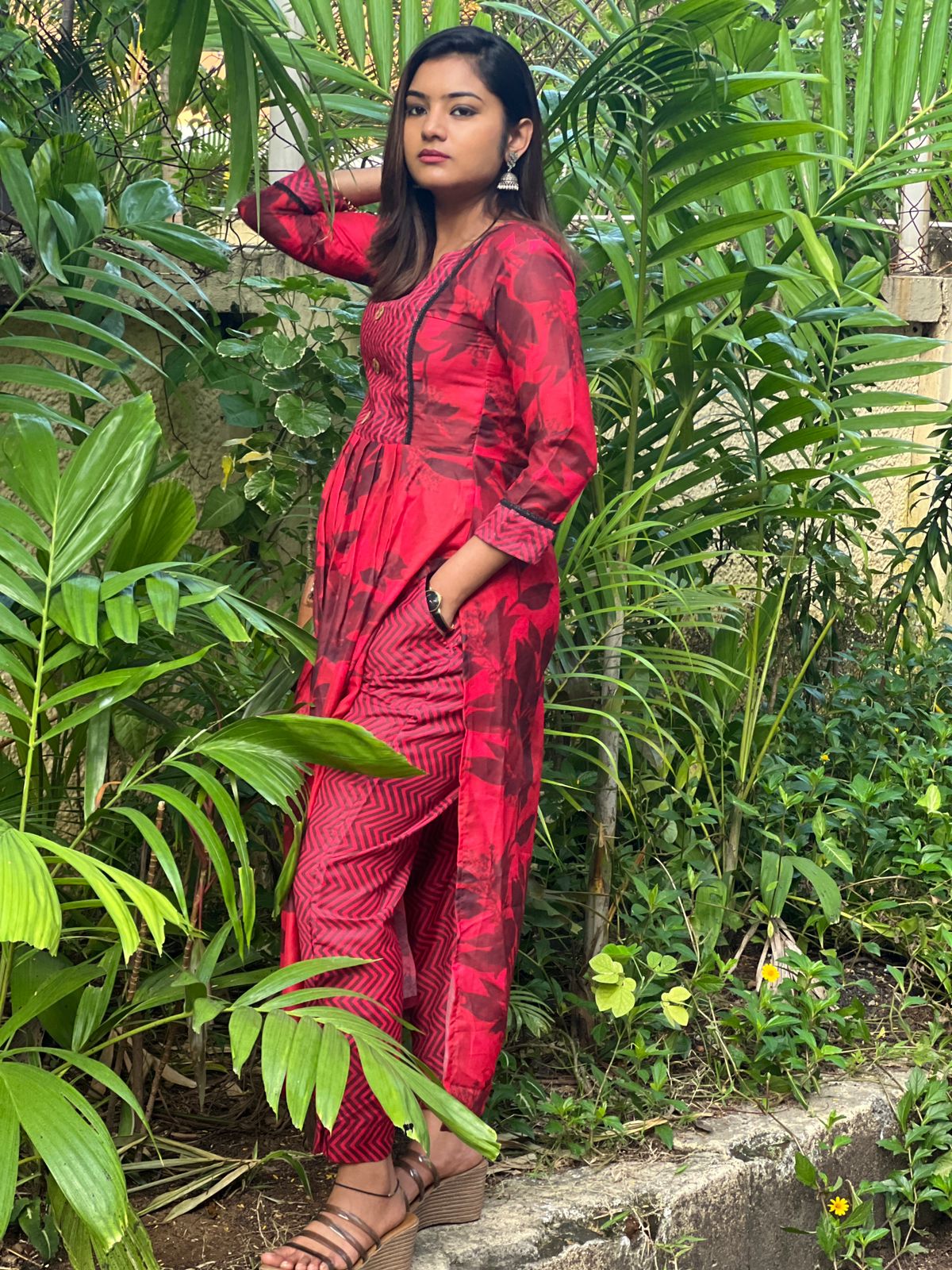 Red Muslin Nyra Suit Dress