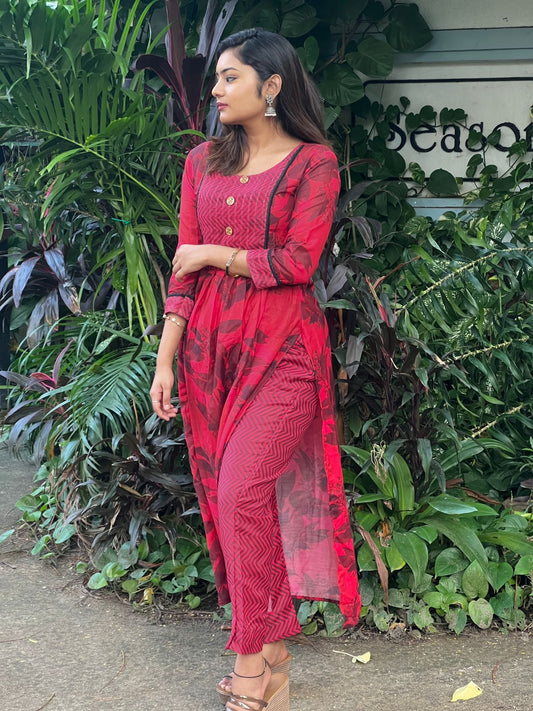 Red Muslin Nyra Suit Dress