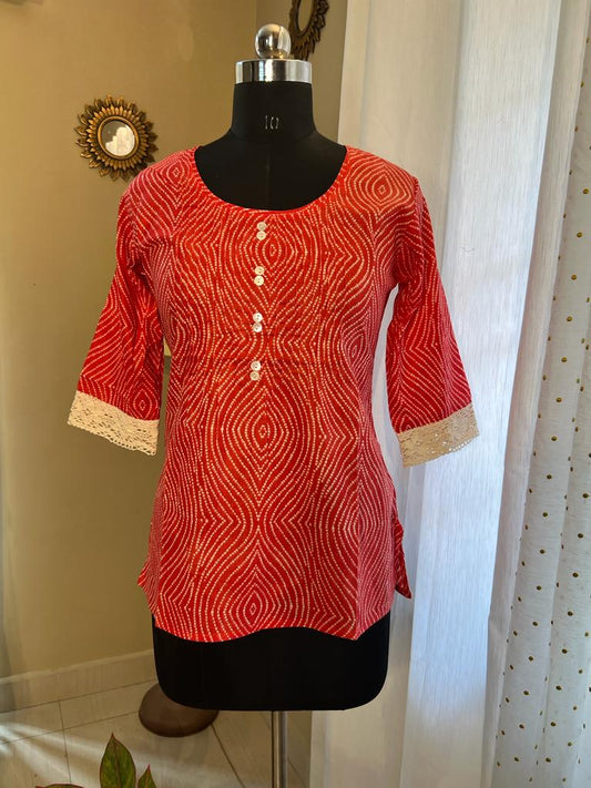 Red Short Kurti With Lace