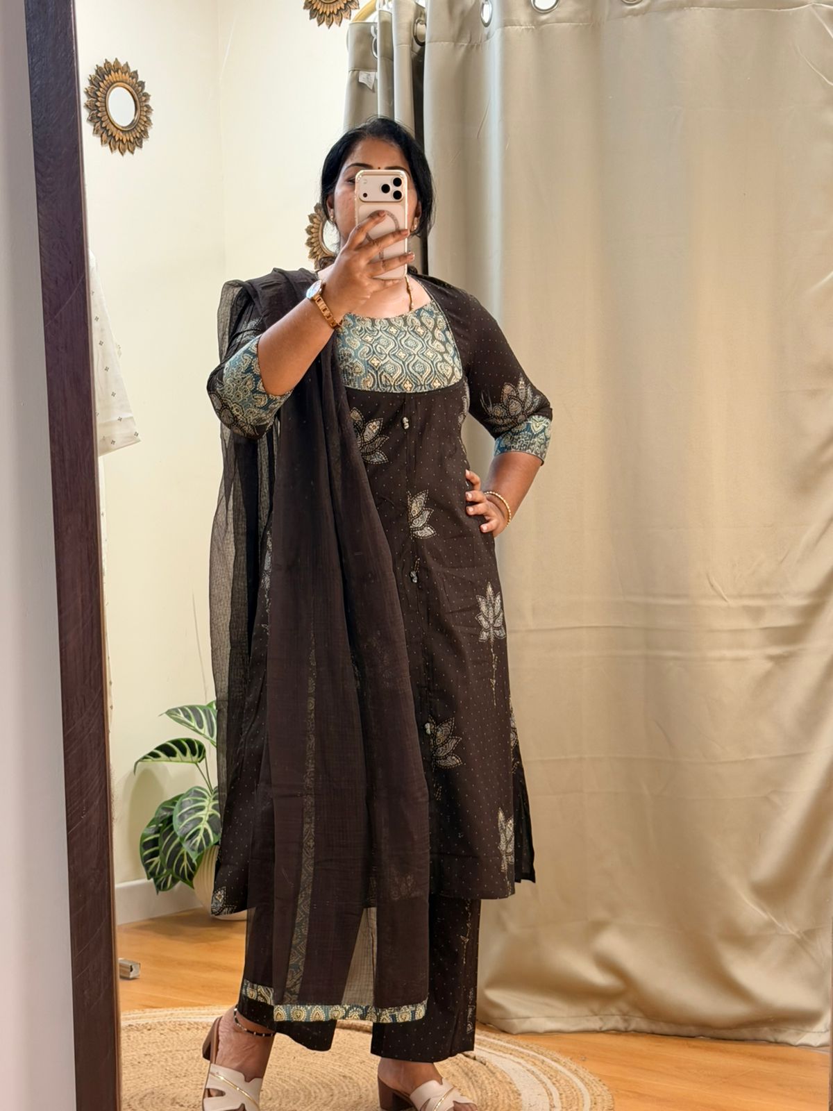 Brown A-Line Kota Dupatta Set