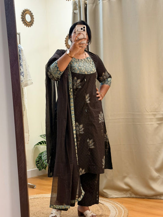 Brown A-Line Kota Dupatta Set