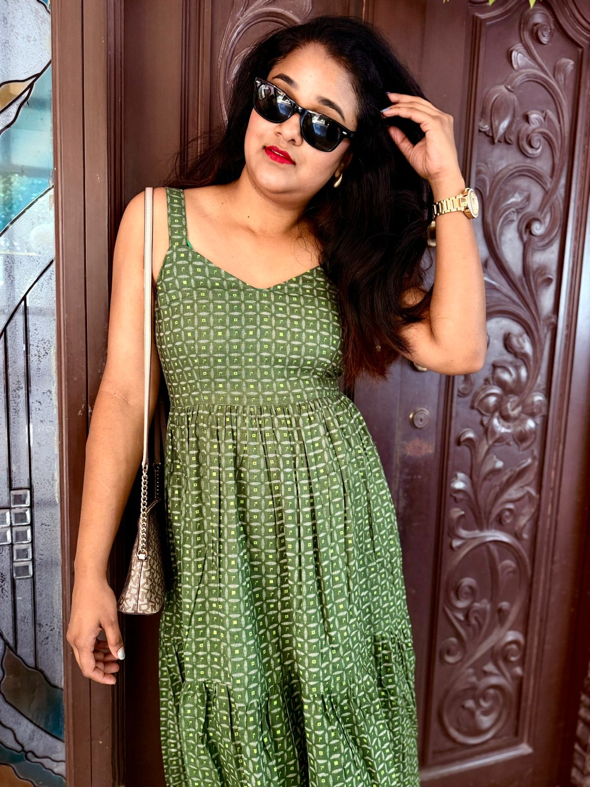 Green Cotton Overcoat Dress Set