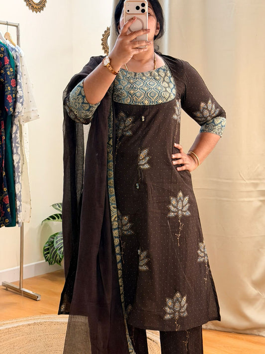 Brown A-Line Kota Dupatta Set