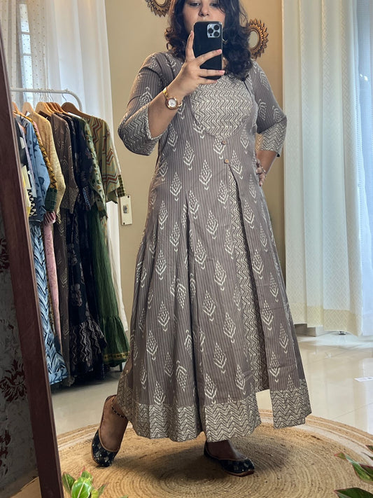 Overcoat Style Dress - Geometric Brown