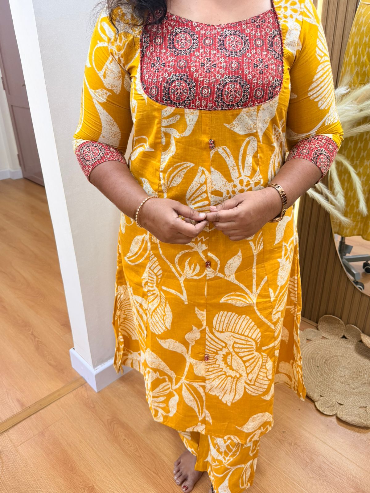 Yellow A-Line Kota Dupatta Set