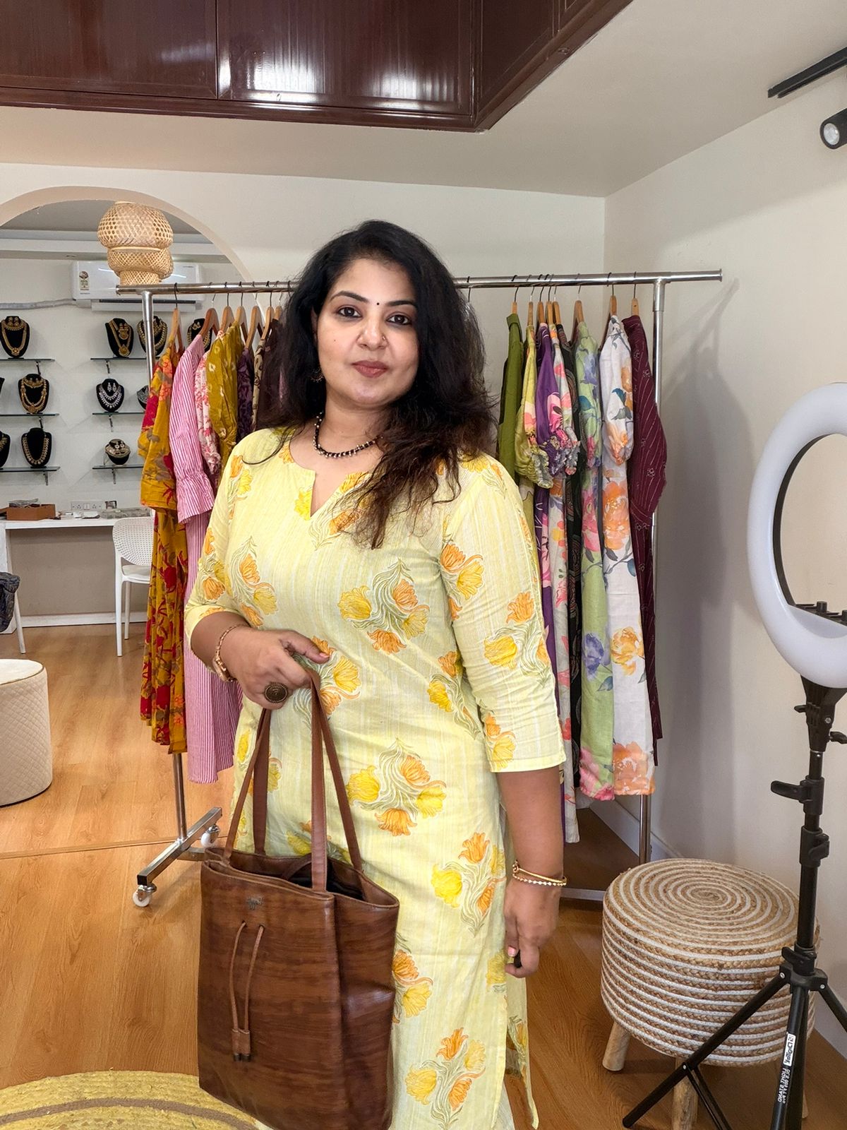 Lemon Yellow Floral Cotton Kurta Pant Set