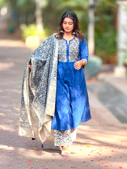 Office wear kurti set blue w dupatta