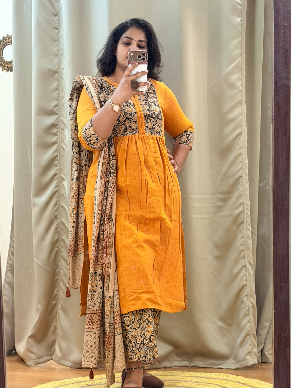 Office wear kurti set yellow w dupatta
