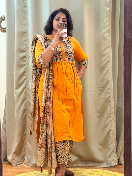 Office wear kurti set yellow w dupatta