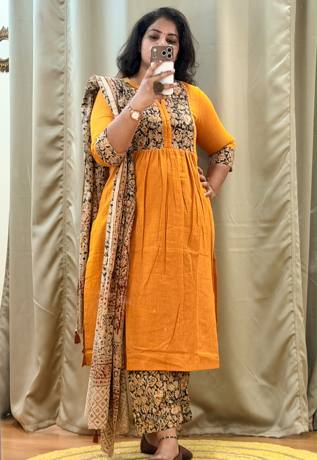 Office wear kurti set yellow w dupatta