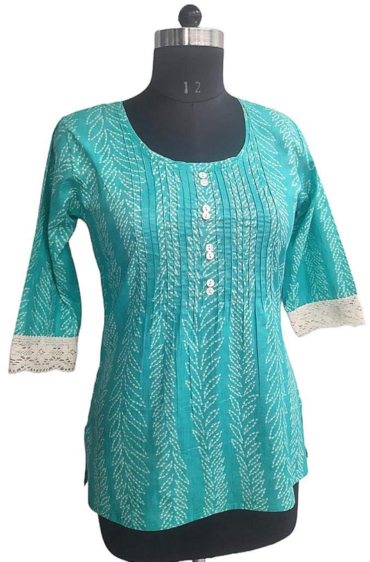 Sea Green Short Kurti With Lace