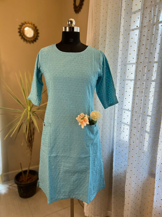 Blue Hakoba Midi Dress with Sleeves