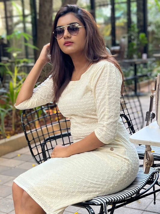 Ivory Hakoba Midi Dress with Sleeves