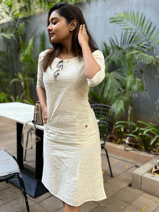 Ivory Hakoba Midi Dress with Sleeves